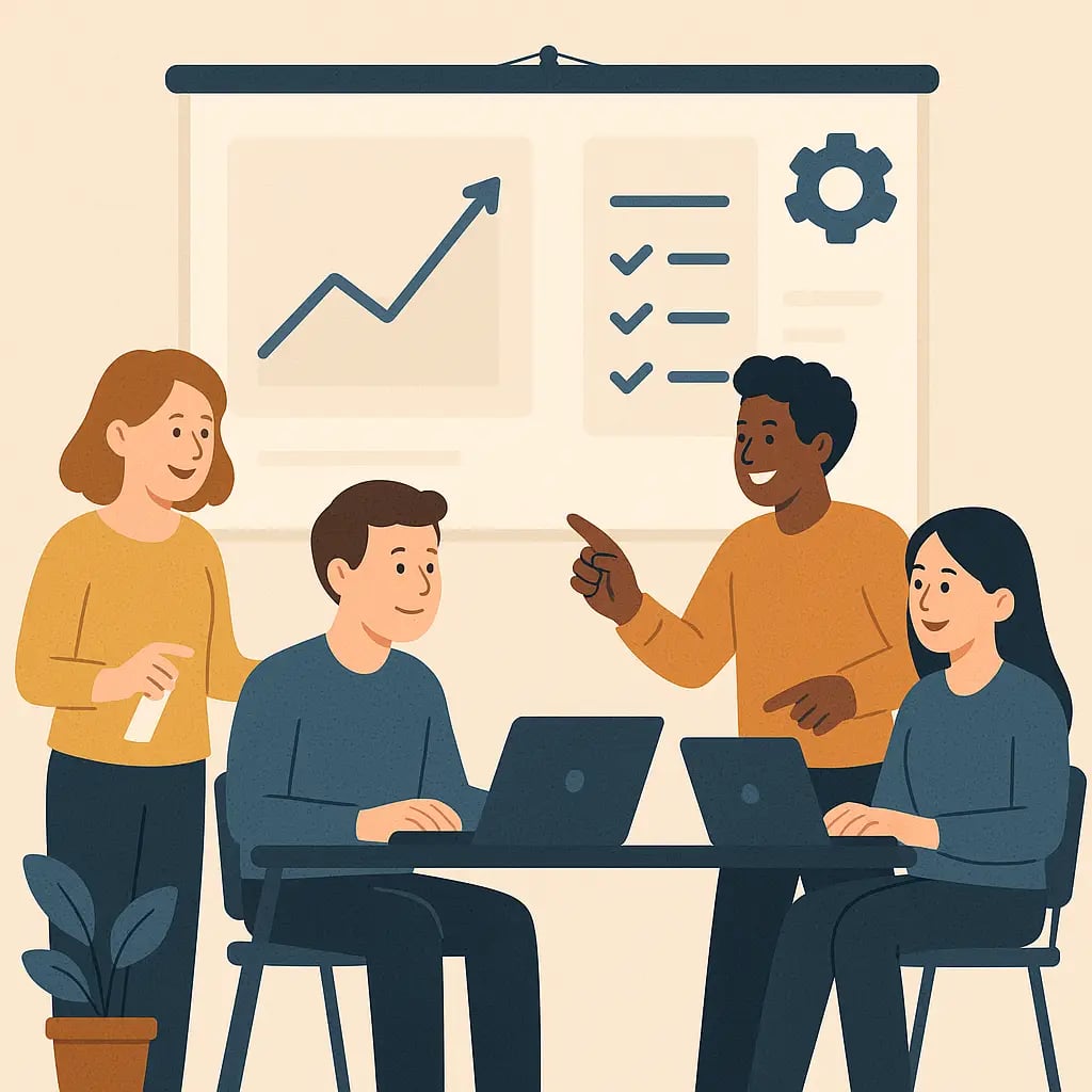 Team collaboration and innovation in technology workspace